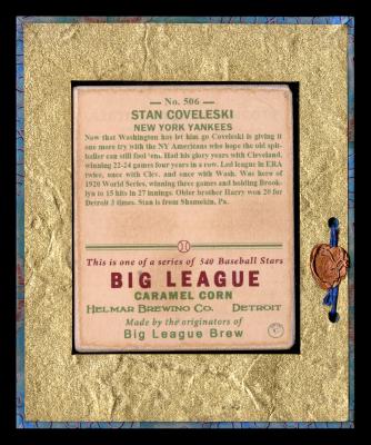 Picture, Helmar Brewing, R319-Helmar Card # 506, Stan COVELESKI (HOF), White sweater,  blue trim, New York Yankees